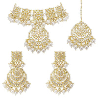 Etnico 18k Gold Plated Traditional Kundan & Pearl Studded Choker Necklace Jewellery Set for Women (K7214W)