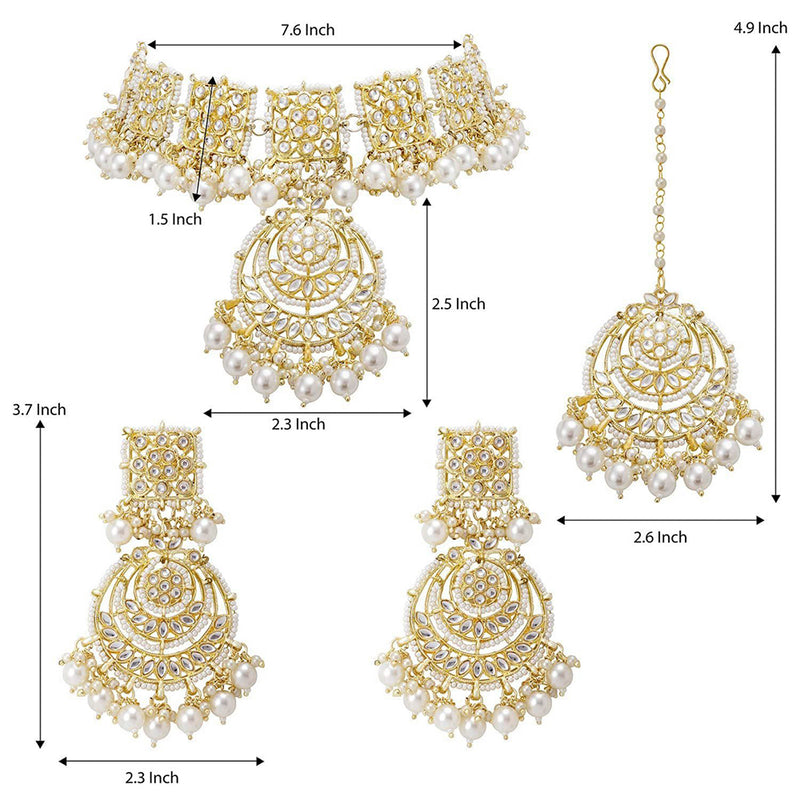 Etnico 18k Gold Plated Traditional Kundan & Pearl Studded Choker Necklace Jewellery Set for Women (K7214W)