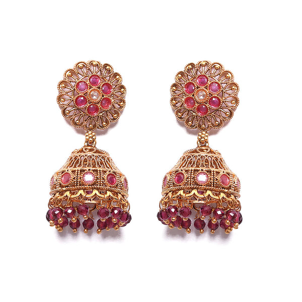 Kayaa Traditional Gold Plated Brass and Pearl Jhumki Earrings for Women & Girls