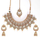 Kayaa Kayaa Brass Kundan Mint Green Necklace Set with Earrings and Maangtikka