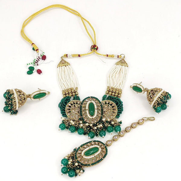 Kayaa Green Gold Tone Kundan Necklace Set