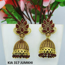 Mahavir Gold Plated Pota Stone And Meenakari Jhumki Earrings