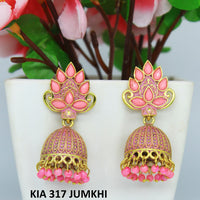 Mahavir Gold Plated Pota Stone And Meenakari Jhumki Earrings