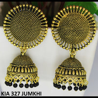 Mahavir Gold Plated Beads And Meenakari Jhumki Earrings
