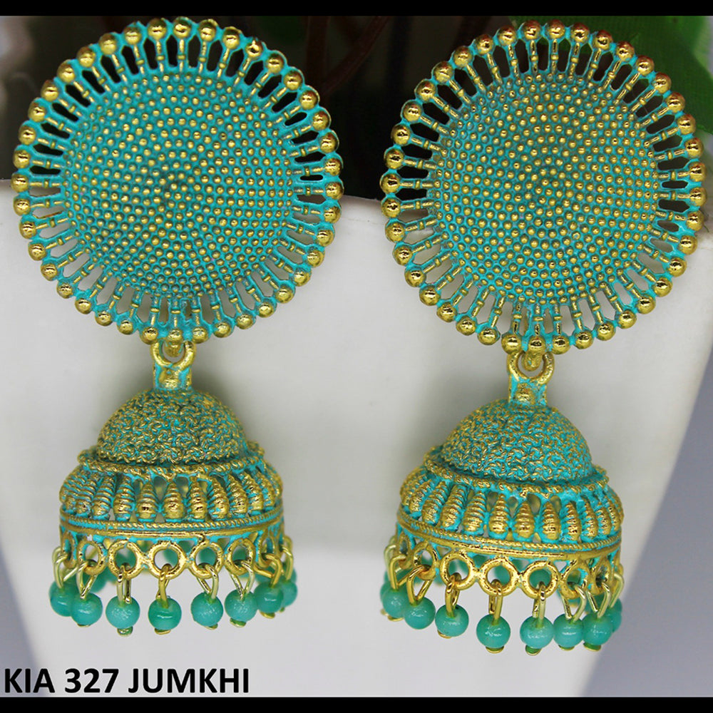 Mahavir Gold Plated Beads And Meenakari Jhumki Earrings