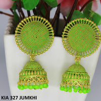 Mahavir Gold Plated Beads And Meenakari Jhumki Earrings