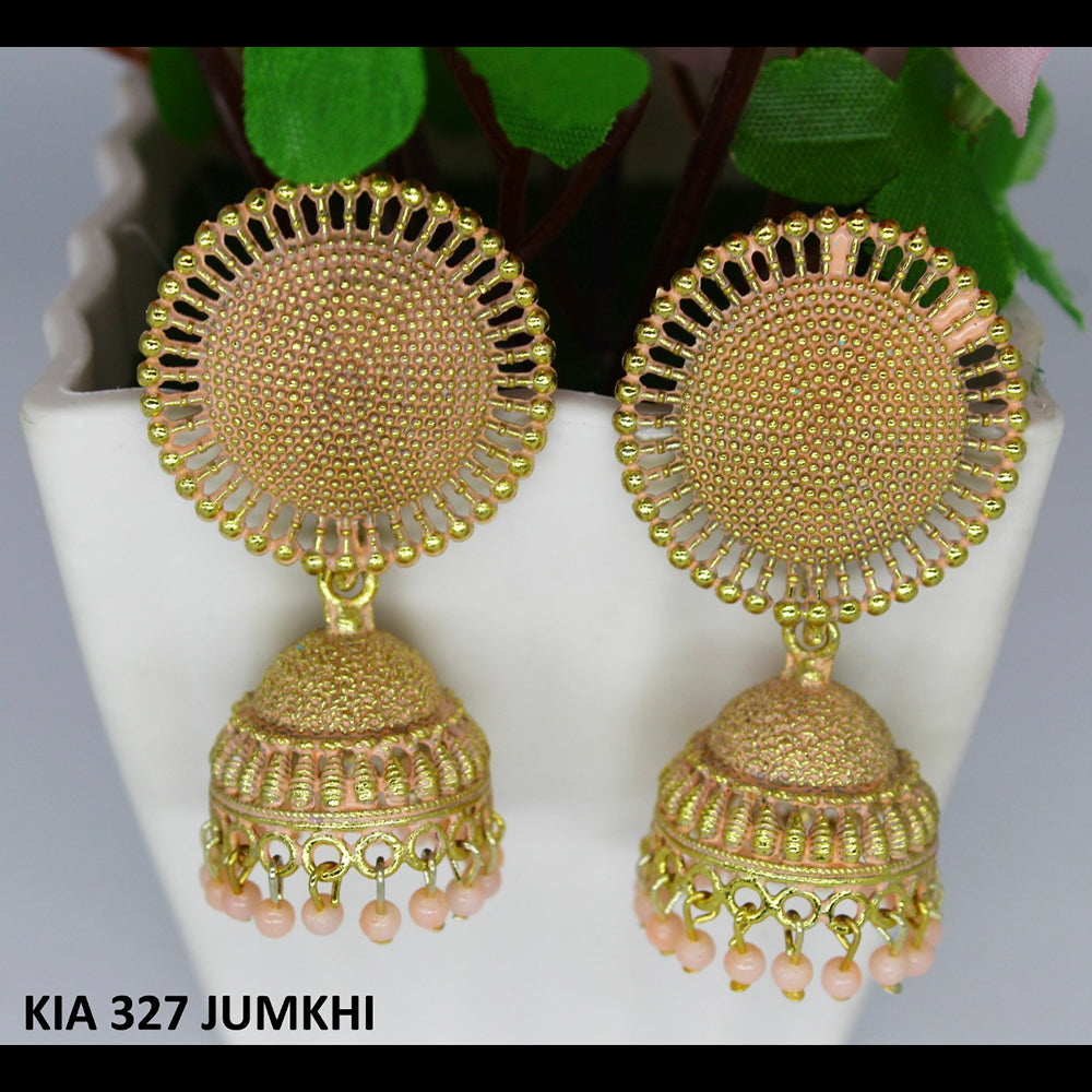 Mahavir Gold Plated Beads And Meenakari Jhumki Earrings