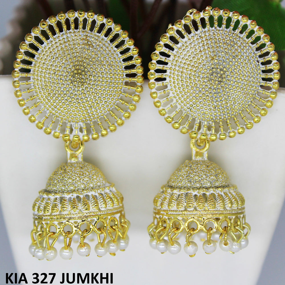 Mahavir Gold Plated Beads And Meenakari Jhumki Earrings