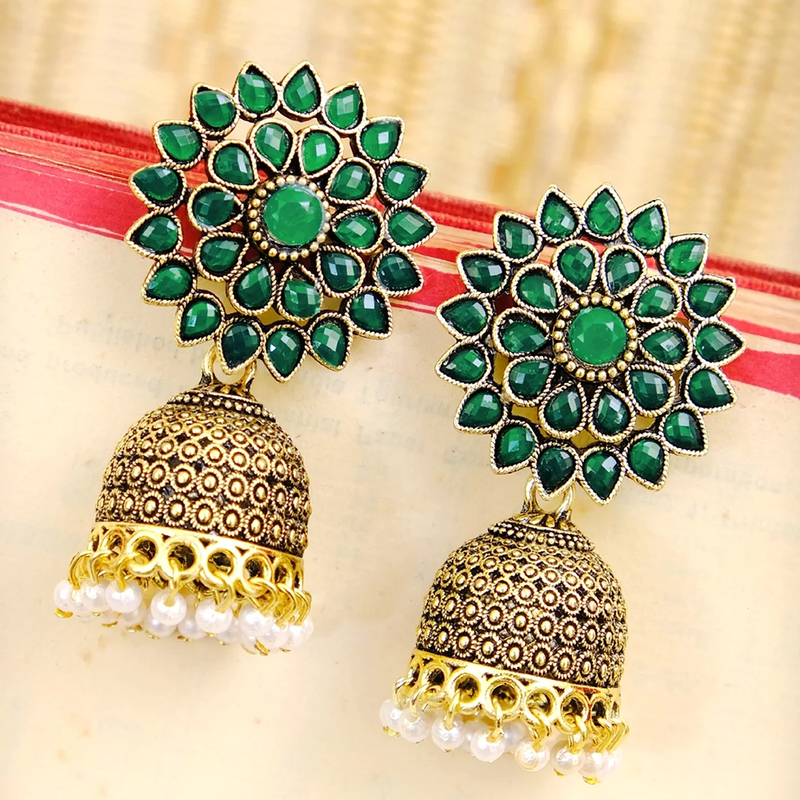 Mahavir Gold Plated Pota stone Jhumki Earrings