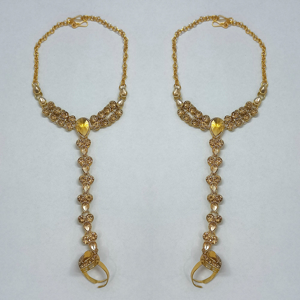 Kumavat Jewels Gold Plated Crystal Stonne Hand Panja