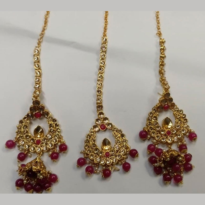 Pooja Bangles Kundan Stone & Beads Dangler Earrings With Maang Tikka