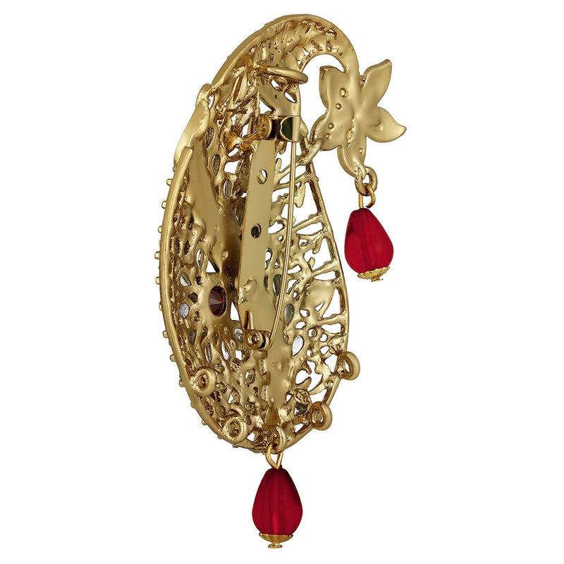 Mahi Red and White Crystals Floral Kalangi Brooch for Groom / Men (KL1001009G)