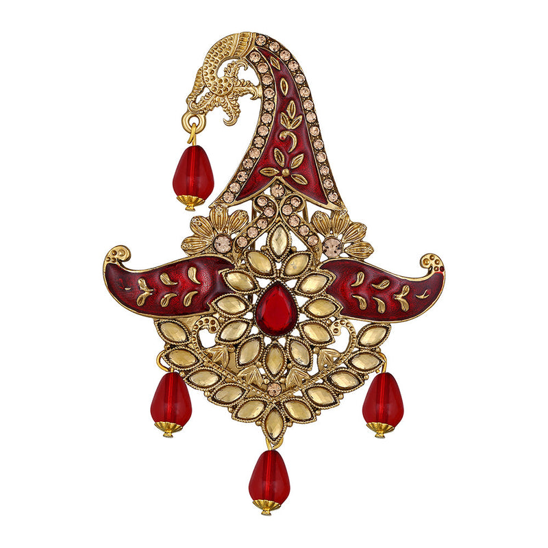 Mahi Red and White Crystals Kalangi Brooch for Groom / Men (KL1001010G)