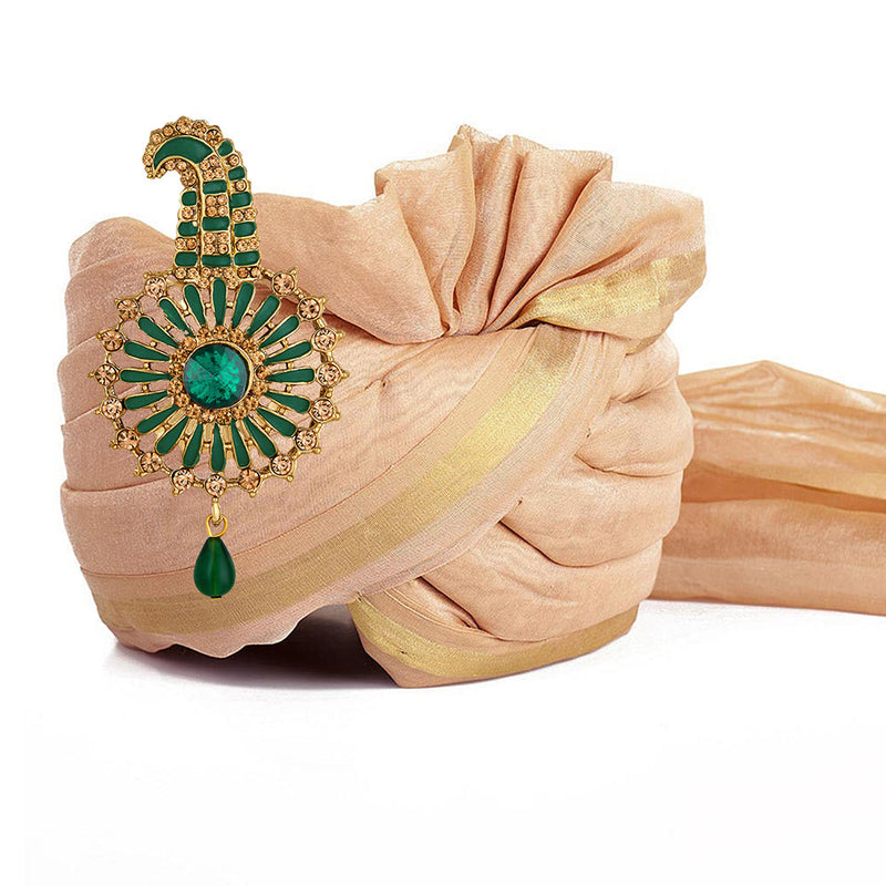 Mahi Meekari Work Green and Brown Crystals Floral Kalangi Brooch for Groom / Men (KL1001011G)