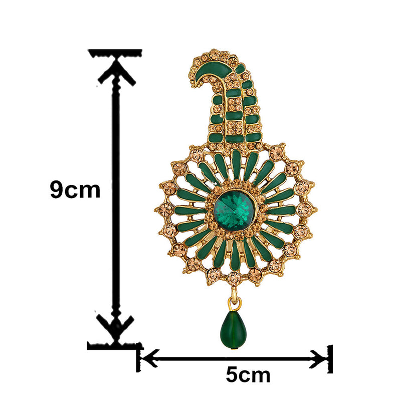 Mahi Meekari Work Green and Brown Crystals Floral Kalangi Brooch for Groom / Men (KL1001011G)