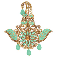 Mahi Meekari Work Green and Brown Crystals Floral Kalangi Brooch for Groom / Men (KL1001012G)