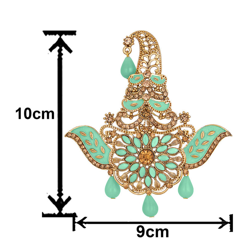 Mahi Meekari Work Green and Brown Crystals Floral Kalangi Brooch for Groom / Men (KL1001012G)