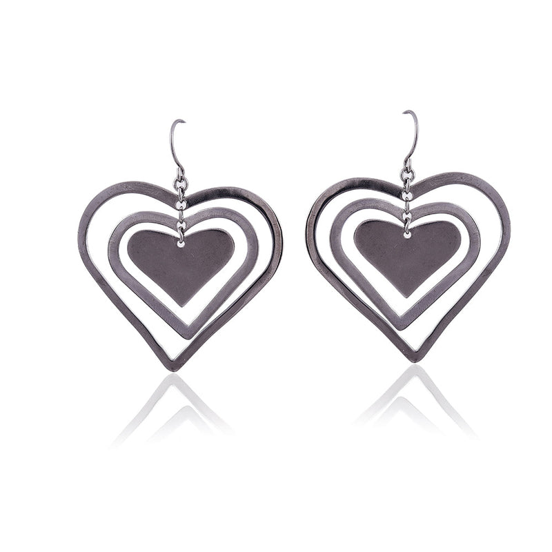 Silver Mountain Sterling Silver multi layer heart earring