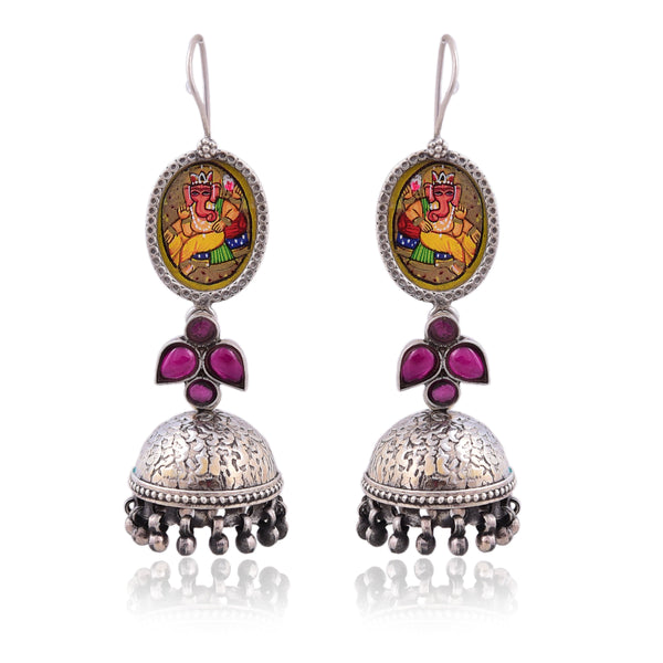 Silver Mountain Sterling Silver Hand painted jhumka