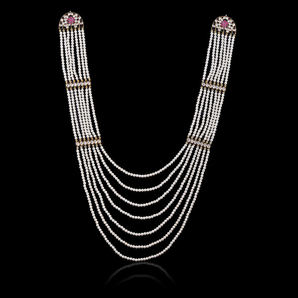 Silver Mountain 925 Silver Long Multi Layer gold plated Kundan & Pearl Necklace
