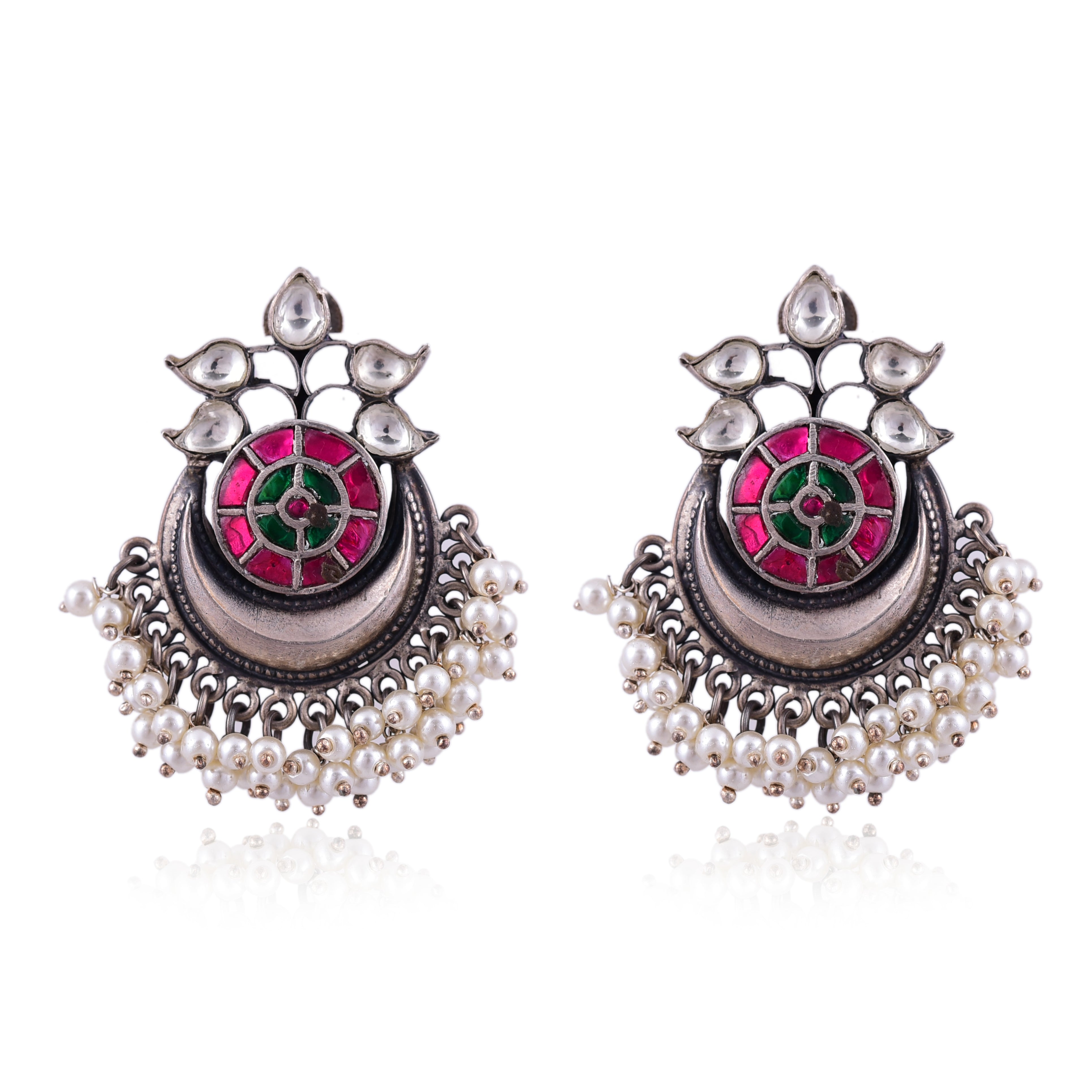 Silver Mountain Silver Kundan Pearl Drops Earring