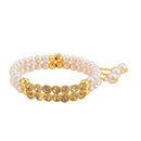 Kord Store Fancy Designer White Stone & Pearl Gold Plated Openable Bracelet For Women  - KSBRC40016