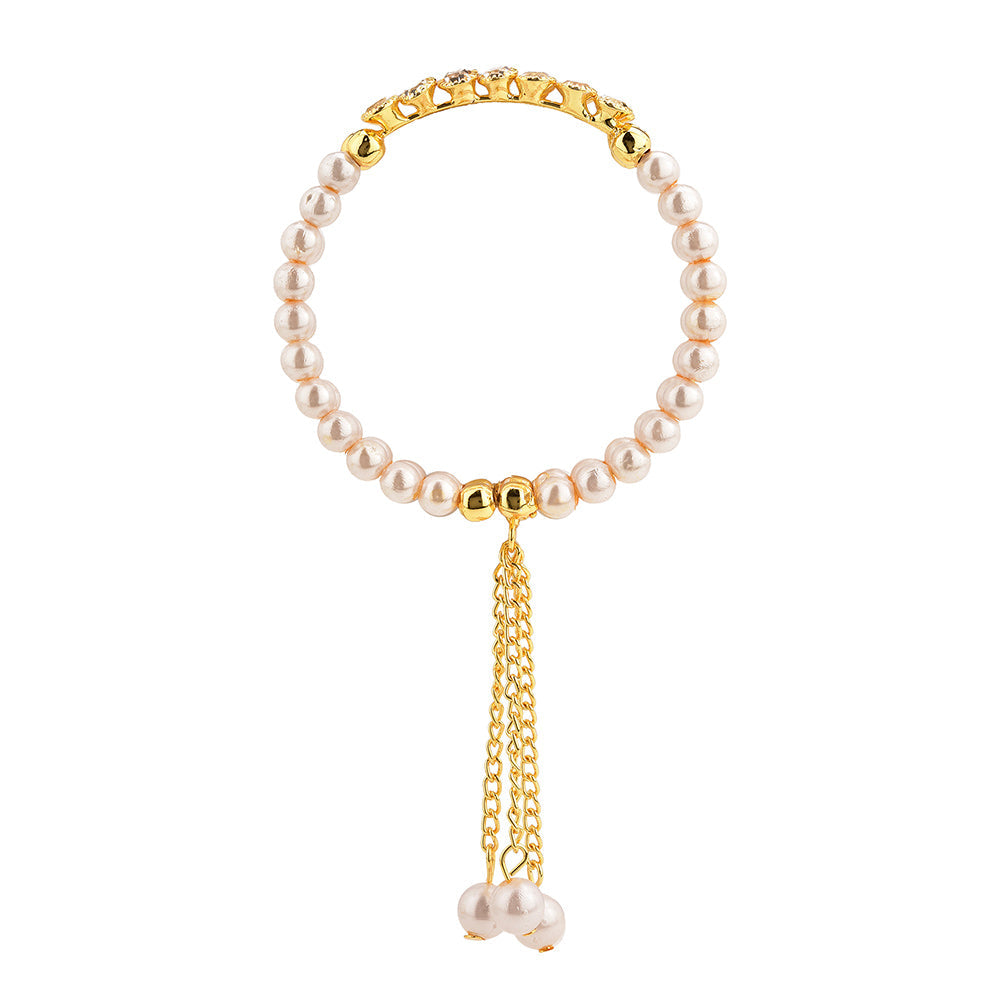 Kord Store Fancy Designer White Stone & Pearl Gold Plated Openable Bracelet For Women  - KSBRC40016