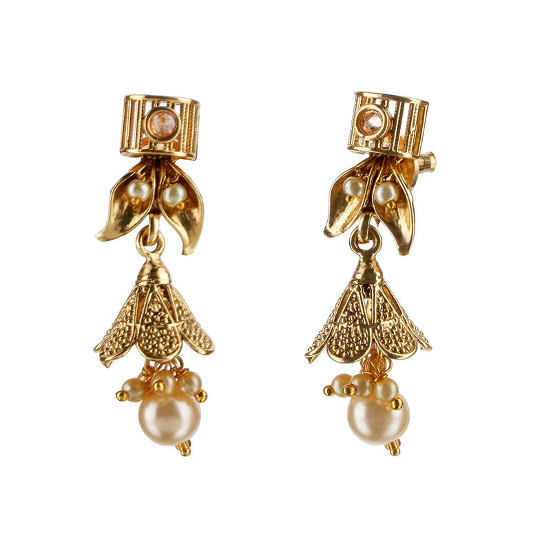 Kord Store Admirable Leaf Design Latkan Pearl Gold Plated Dangle Earring For Women  - KSEAR70164