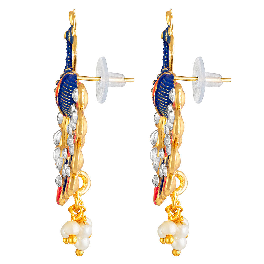 Kord Store Pleasing Peacock Meenakari Work Gold Plated Drop Earring For Women - KSEAR70230