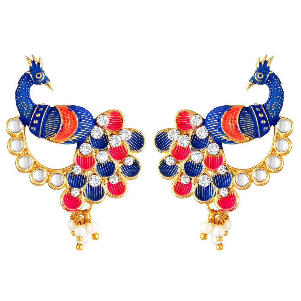 Kord Store Pleasing Peacock Meenakari Work Gold Plated Drop Earring For Women - KSEAR70230