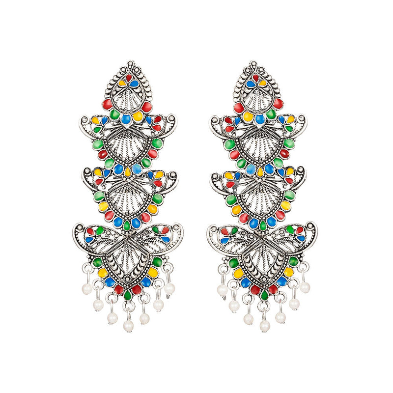 Kord Store Delightful Alloy Silver Plated Meena Work Dangle Earring For Women & Girls - KSEAR70247