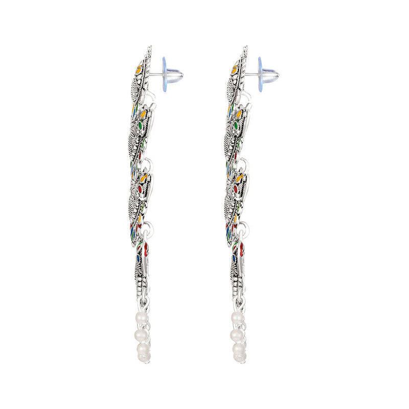 Kord Store Delightful Alloy Silver Plated Meena Work Dangle Earring For Women & Girls - KSEAR70247