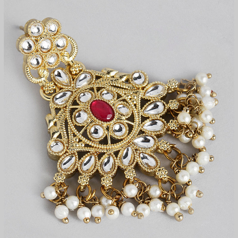 Kord Store Attractive Gold plated Kundan Earrings With Maang tikka For Girls and Women