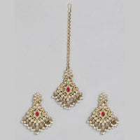 Kord Store Attractive Gold plated Kundan Earrings With Maang tikka For Girls and Women