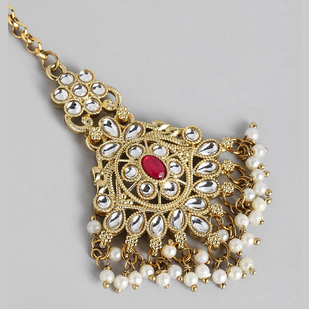 Kord Store Attractive Gold plated Kundan Earrings With Maang tikka For Girls and Women
