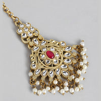 Kord Store Attractive Gold plated Kundan Earrings With Maang tikka For Girls and Women