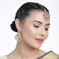 Kord Store Attractive Gold plated Kundan Earrings With Maang tikka For Girls and Women