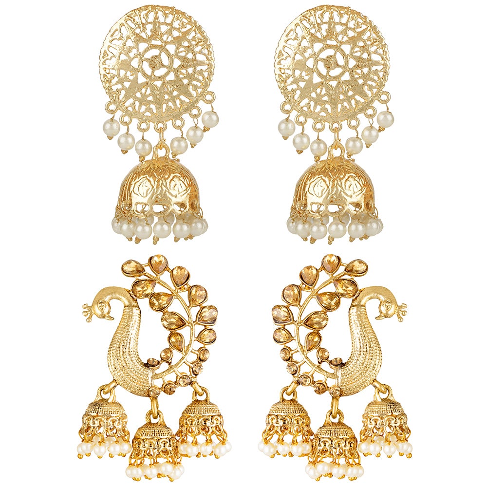 Kord Store Traditional Gold Plated Set Of 2 Alloy Earring Combo For Women  - KSJWLRYCOMBO128