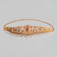 Kord Store South Indian Gold plated Ruby and Pearl Kamarbandh For Girls and Women