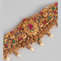 Kord Store South Indian Gold plated Ruby and Pearl Kamarbandh For Girls and Women