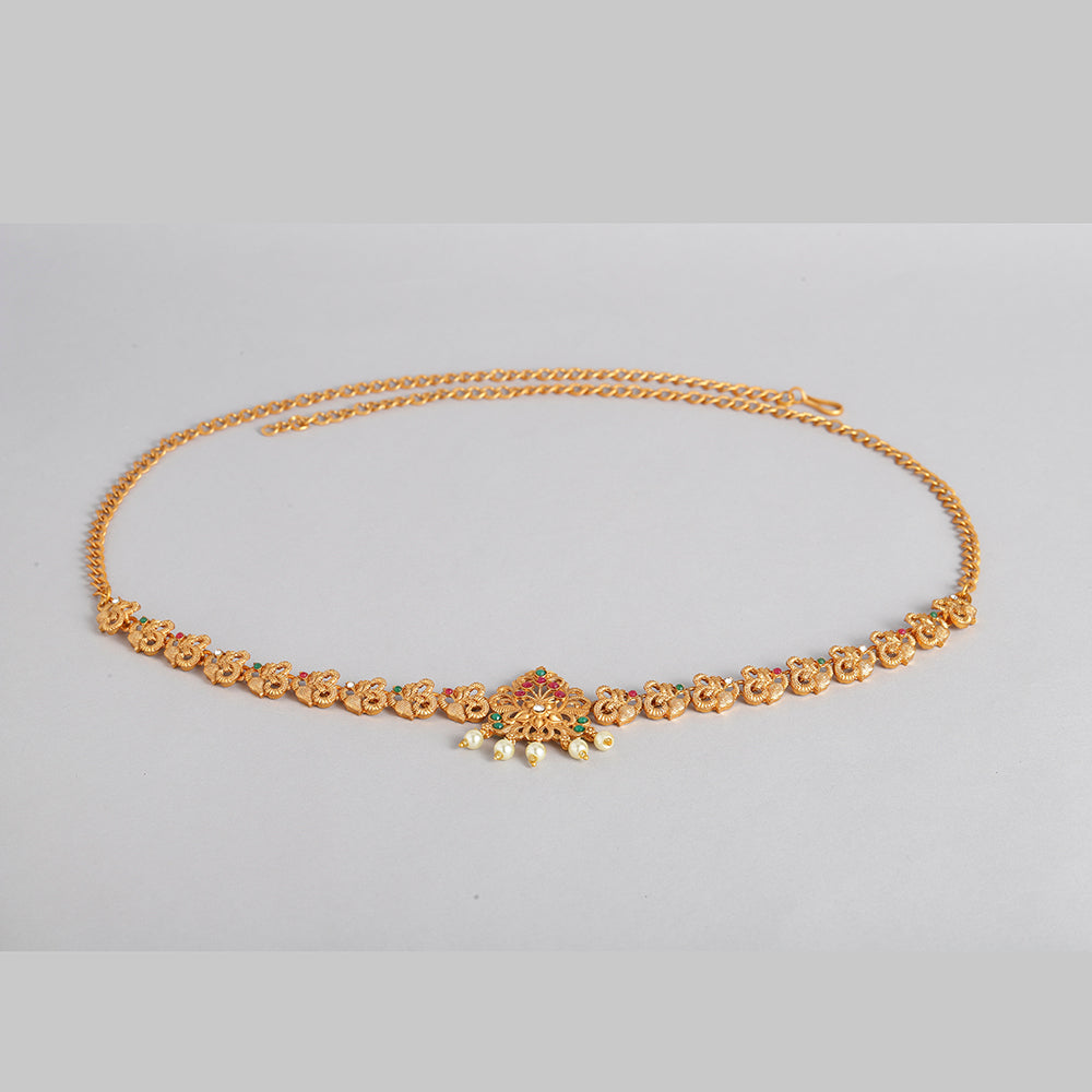 Kord Store Gorgeous Gold plated Ruby and Pearl Kamarbandh For Girls and Women