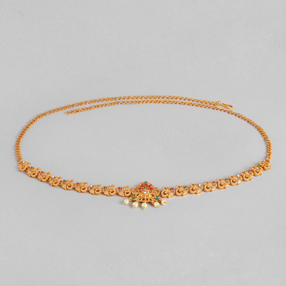 Kord Store Gorgeous Gold plated Ruby and Pearl Kamarbandh For Girls and Women