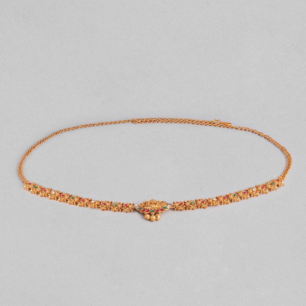 Kord Store Traditional Gold plated Ruby and White Stone Kamarbandh For Girls and Women