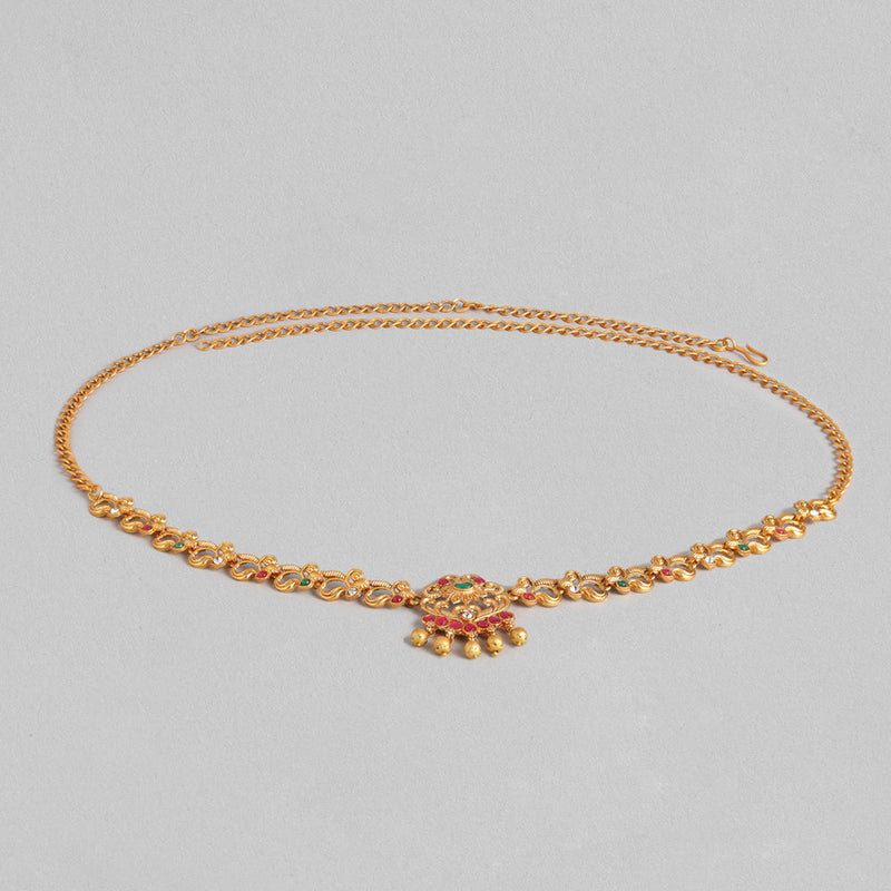 Kord Store Traditional Gold plated Ruby and White Stone Kamarbandh For Girls and Women