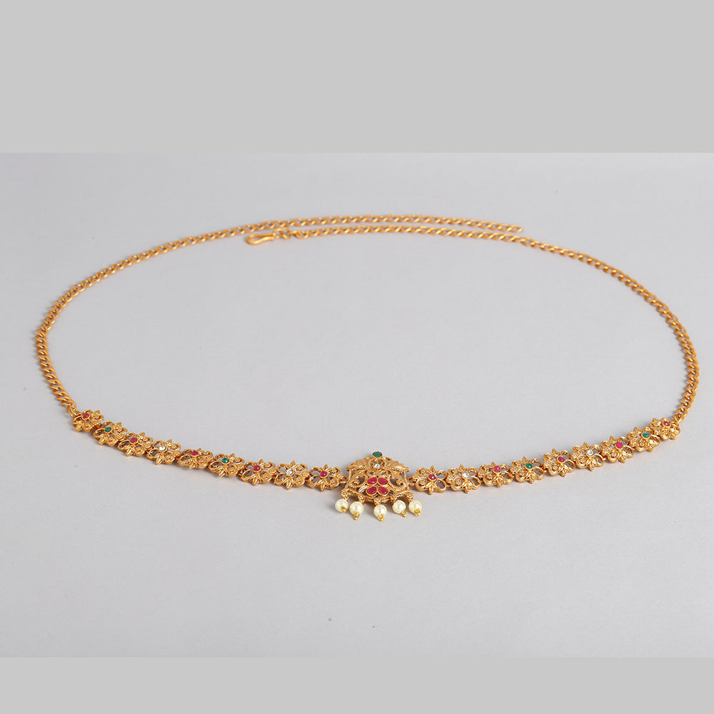 Kord Store Traditional Gold plated Ruby and White Stone Kamarbandh For Girls and Women