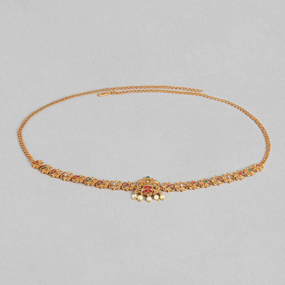 Kord Store Traditional Gold plated Ruby and White Stone Kamarbandh For Girls and Women