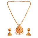 Kord Store Traditional Flower Peacock Ball Chain Gold Plated Matinee Necklace Set For Women  - KSNKE60007