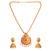 Kord Store Traditional Flower Peacock Ball Chain Gold Plated Matinee Necklace Set For Women  - KSNKE60007