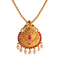 Kord Store Traditional Flower Peacock Ball Chain Gold Plated Matinee Necklace Set For Women  - KSNKE60007