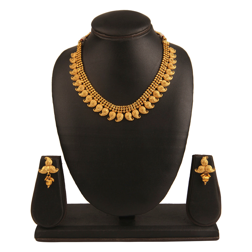 Kord Store Traditional Paisley Design Gold Plated Choker Necklace Set For Women
